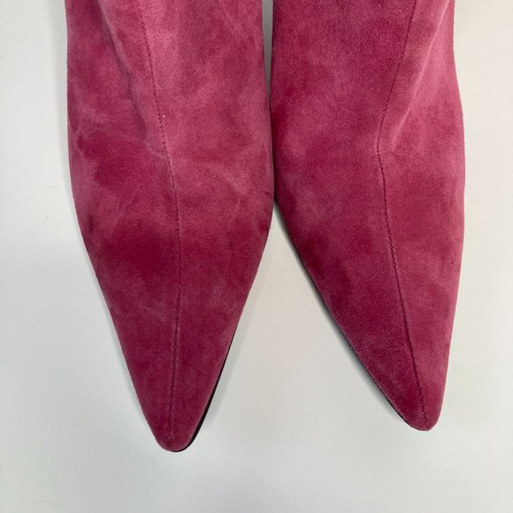 BCBG - Paris Vintage Style Pointed Toe Ankle Boots Size 9 Fuchsia Suede - Picture 7 of 9
